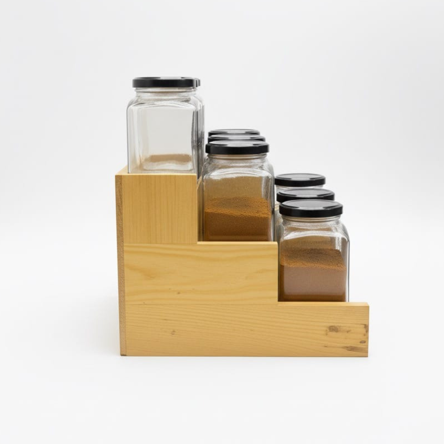 Square Glass Spice Jars 350ml with rack