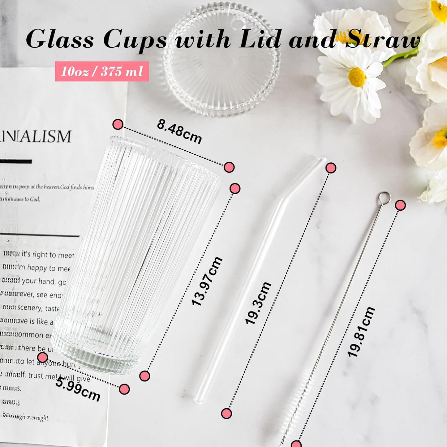 Ribbed Glass Tumbler with Straw 375 ml