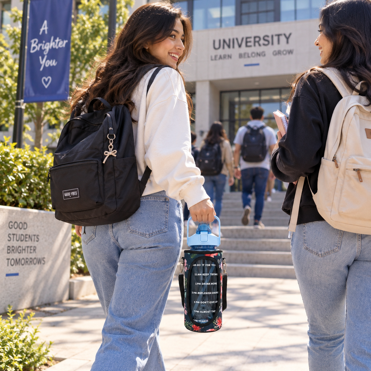 2L Motivational Blue Water Bottle for Girls – With Pouch + FREE Accessories