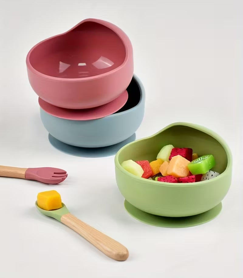3PCS Baby Feeding Bowl Set - Green