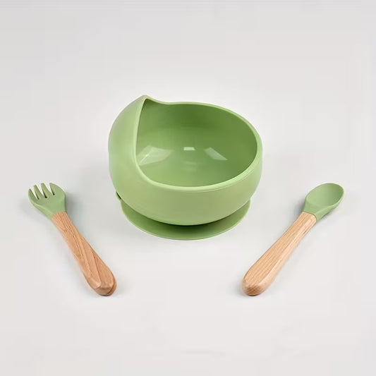 3PCS Baby Feeding Bowl Set - Green