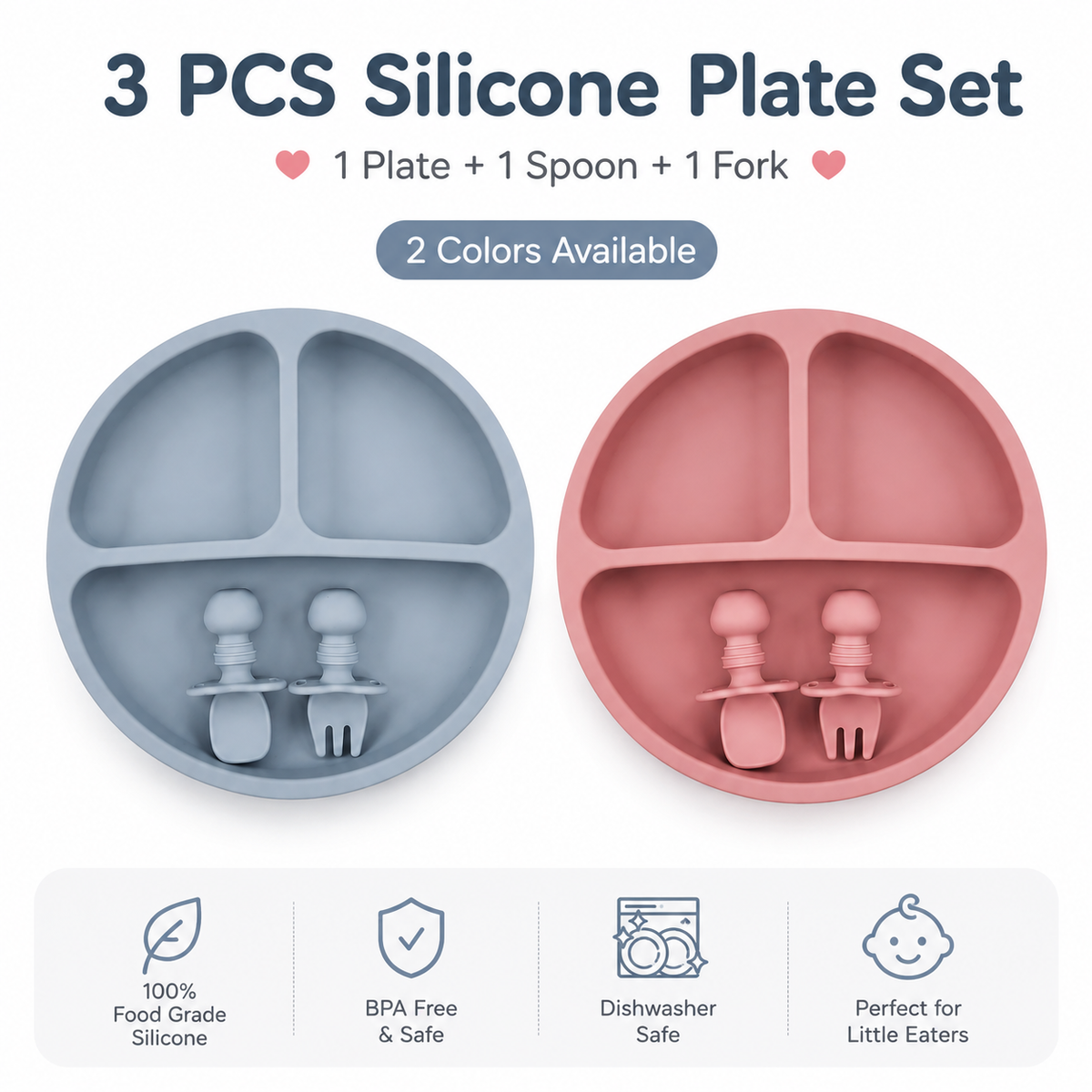 3PCS Silicone Toddler Plate Set