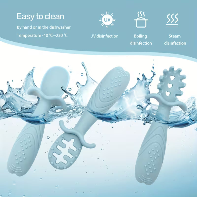 3pcs Soft Silicone Feeding Set for - Food Grade Spoon and Fork in Pastel Colors  Safe & Durable Tableware with Textured Grip, Silicone Feeding Set