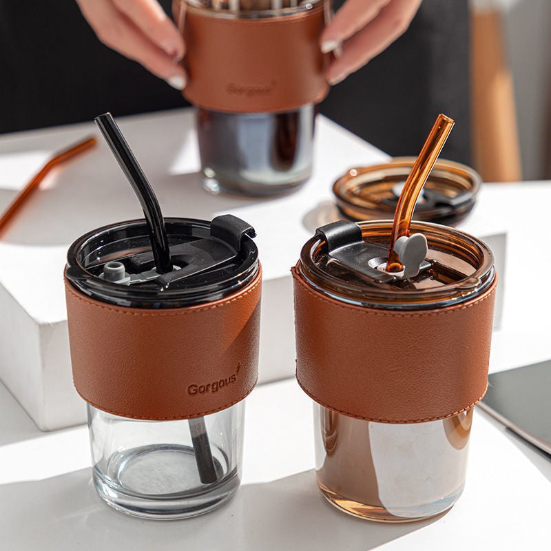 400Ml Leather Customized Glass Mug