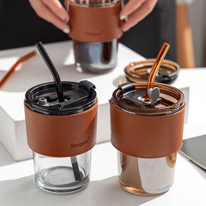 400Ml Leather Customized Glass Mug