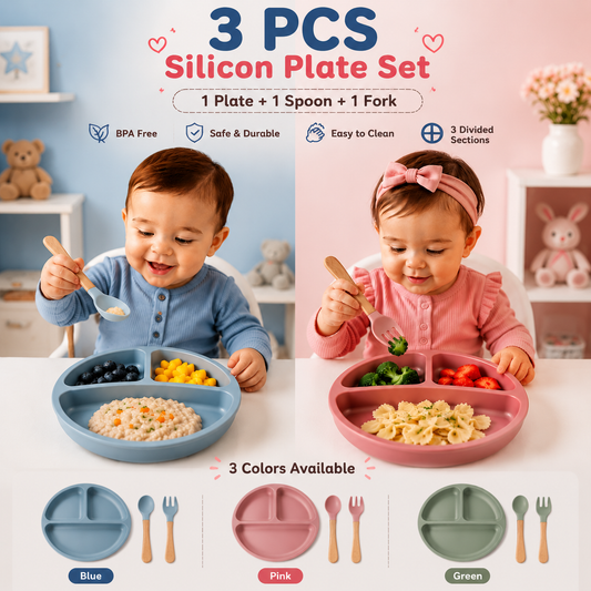 3PCS Silicone Baby Plate Set