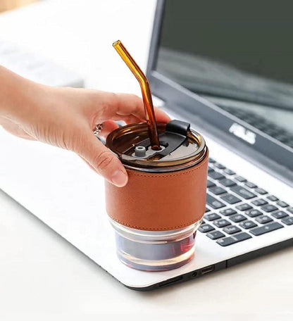 400Ml Leather Customized Glass Mug