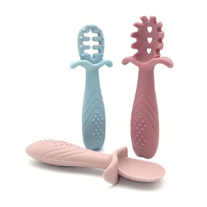 3pcs Soft Silicone Feeding Set for - Food Grade Spoon and Fork in Pastel Colors  Safe & Durable Tableware with Textured Grip, Silicone Feeding Set