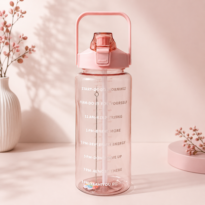 2L Motivational Pink Water Bottle for Girls – With Pouch + FREE Accessories