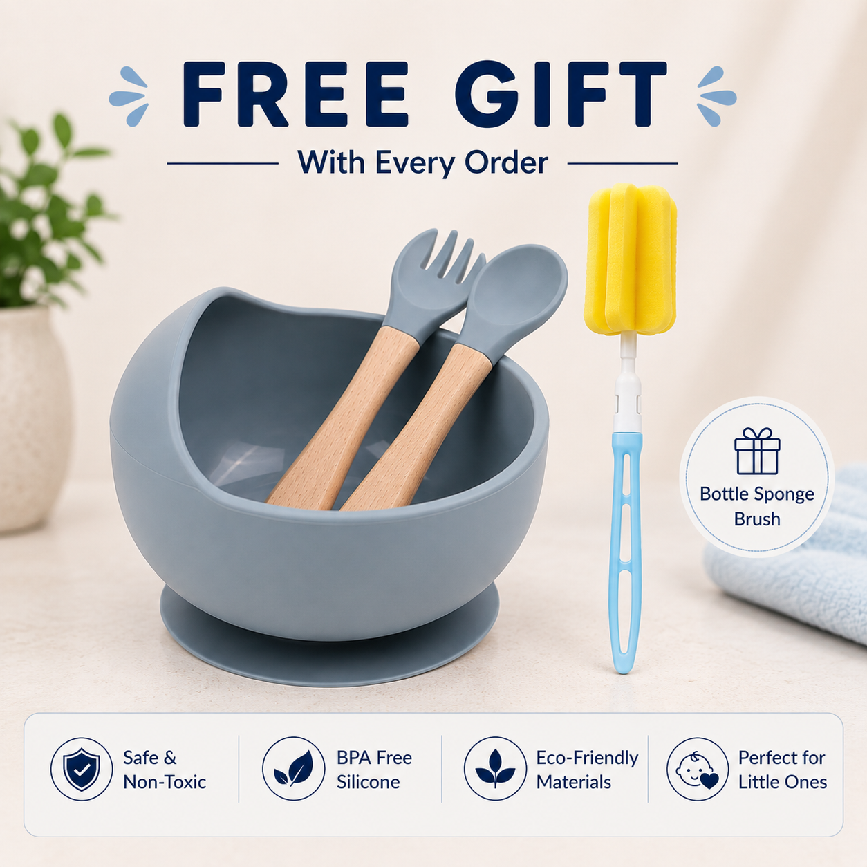 3PCS Baby Feeding Bowl Set - Blue
