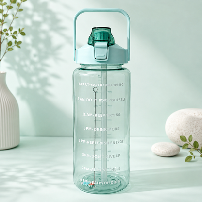 2L Motivational Green Water Bottle for Girls – With Pouch + FREE Accessories