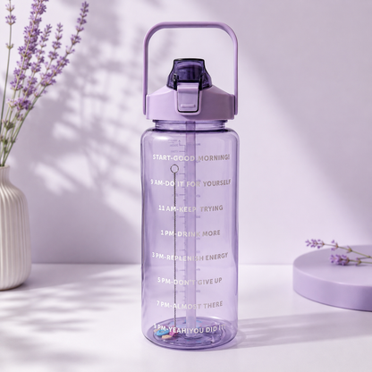 2L Motivational Purple Water Bottle for Girls – With Pouch + FREE Accessories