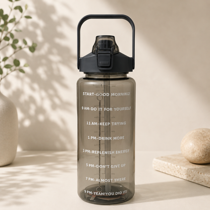 2L Motivational Black Water Bottle for Girls – With Pouch + FREE Accessories