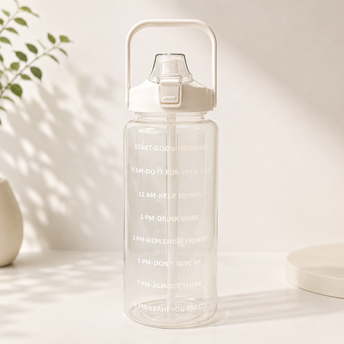 2L Motivational White Water Bottle for Girls – With Pouch + FREE Accessories