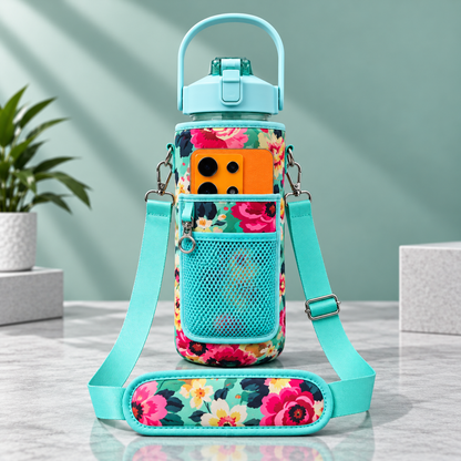 2L Motivational Green Water Bottle for Girls – With Pouch + FREE Accessories
