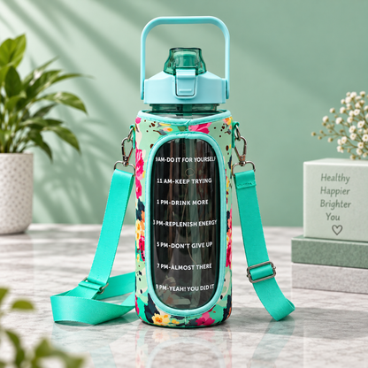 2L Motivational Green Water Bottle for Girls – With Pouch + FREE Accessories