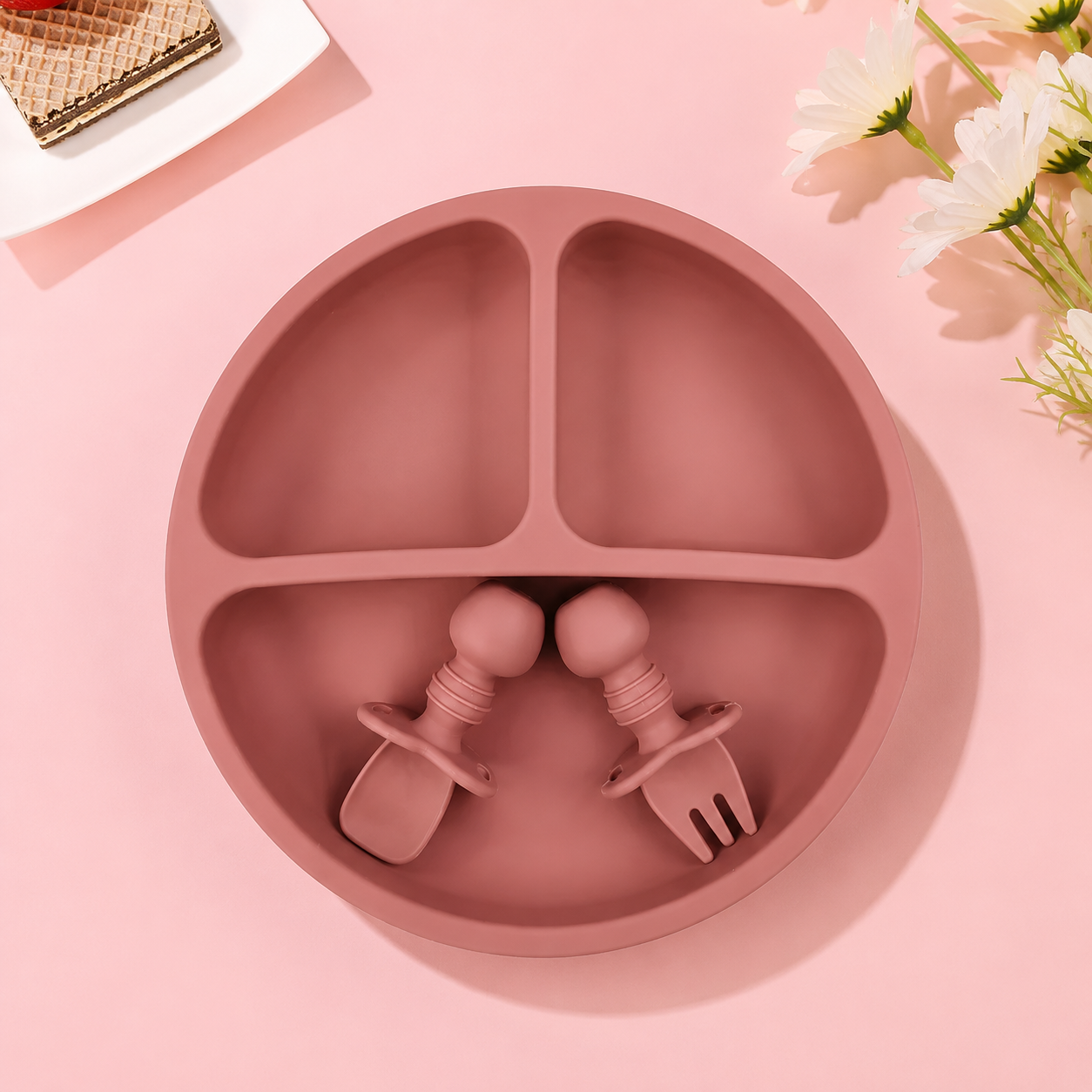 BPA-Free Silicone Toddler Plate Set – Pink