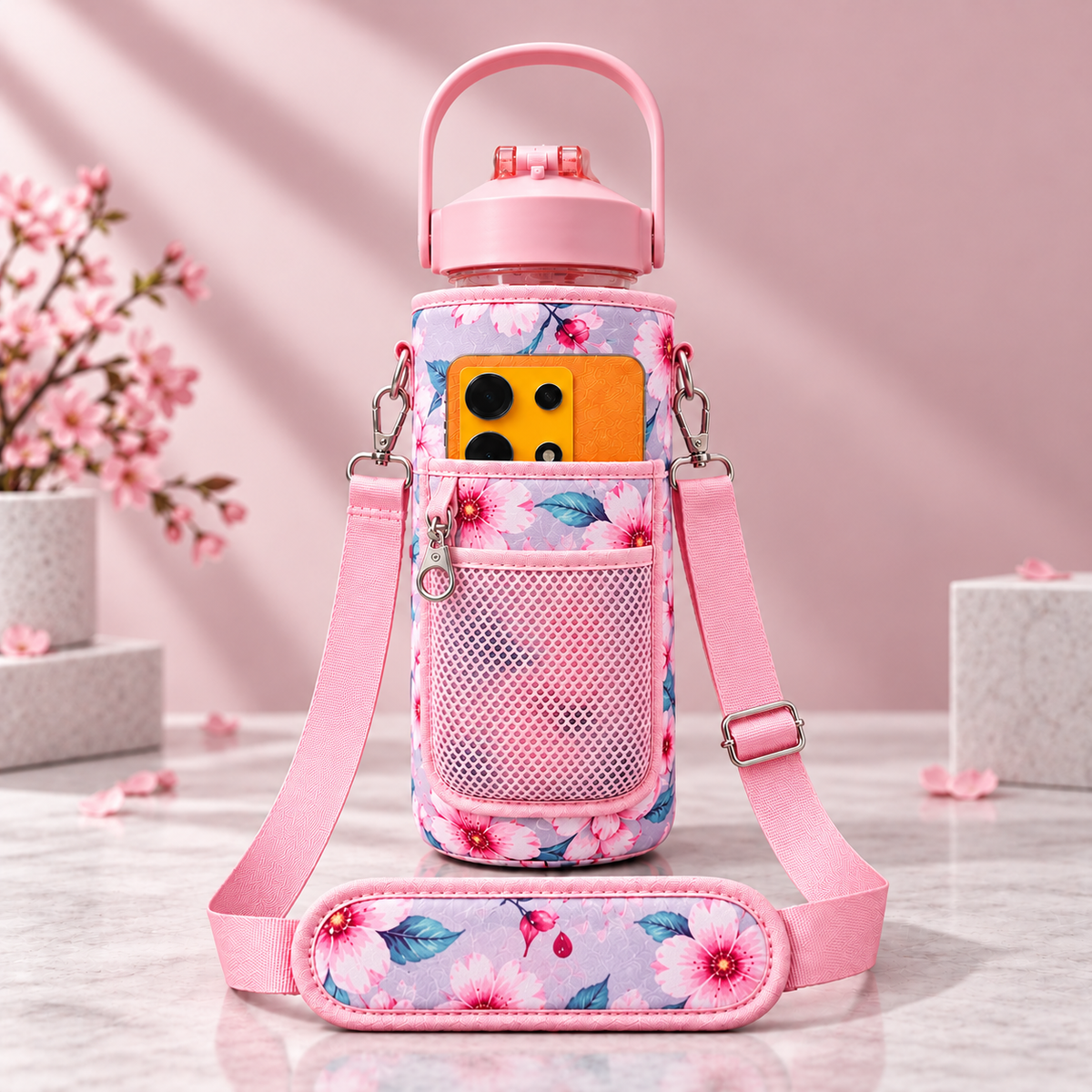 2L Motivational Pink Water Bottle for Girls – With Pouch + FREE Accessories