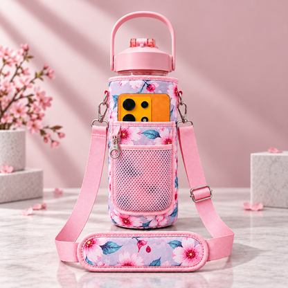 2L Motivational Pink Water Bottle for Girls – With Pouch + FREE Accessories