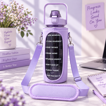 2L Motivational Purple Water Bottle for Girls – With Pouch + FREE Accessories