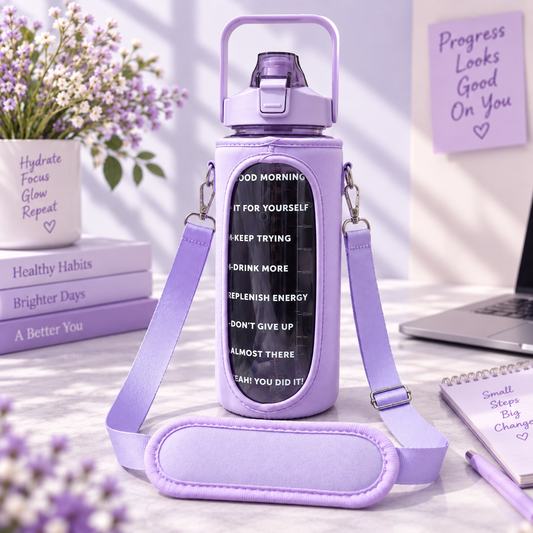 2L Motivational Purple Water Bottle for Girls – With Pouch + FREE Accessories