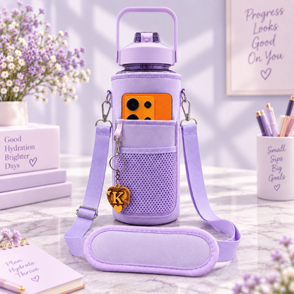 2L Motivational Purple Water Bottle for Girls – With Pouch + FREE Accessories