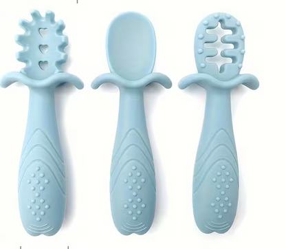 3pcs Soft Silicone Feeding Set for - Food Grade Spoon and Fork in Pastel Colors  Safe & Durable Tableware with Textured Grip, Silicone Feeding Set