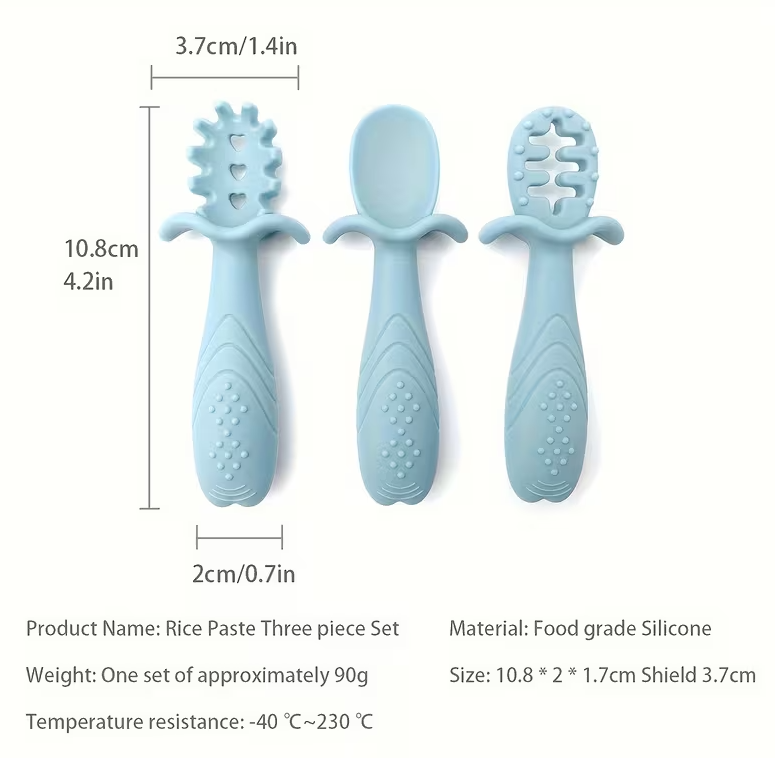 3pcs Soft Silicone Feeding Set for - Food Grade Spoon and Fork in Pastel Colors  Safe & Durable Tableware with Textured Grip, Silicone Feeding Set