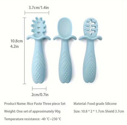 3pcs Soft Silicone Feeding Set for - Food Grade Spoon and Fork in Pastel Colors  Safe & Durable Tableware with Textured Grip, Silicone Feeding Set