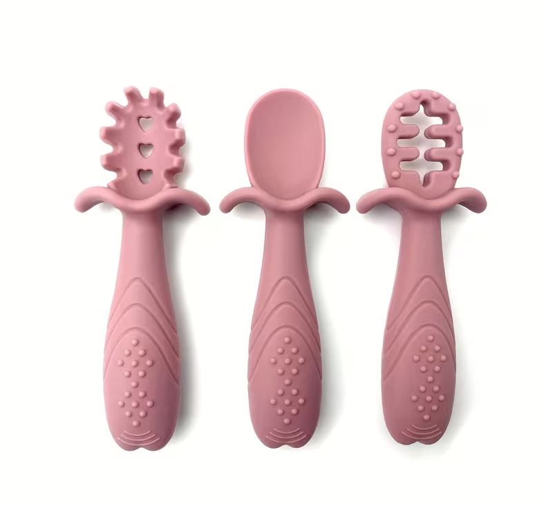 3pcs Soft Silicone Feeding Set for - Food Grade Spoon and Fork in Pastel Colors  Safe & Durable Tableware with Textured Grip, Silicone Feeding Set
