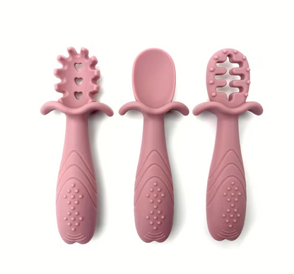 3pcs Soft Silicone Feeding Set for - Food Grade Spoon and Fork in Pastel Colors  Safe & Durable Tableware with Textured Grip, Silicone Feeding Set