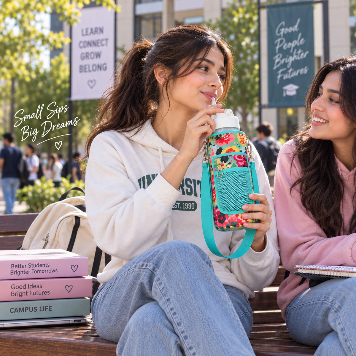 2L Motivational White Water Bottle for Girls – With Pouch + FREE Accessories