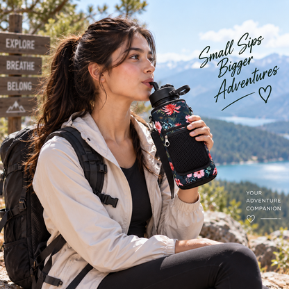 2L Motivational Black Water Bottle for Girls – With Pouch + FREE Accessories
