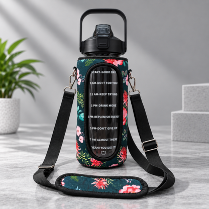 2L Motivational Black Water Bottle for Girls – With Pouch + FREE Accessories