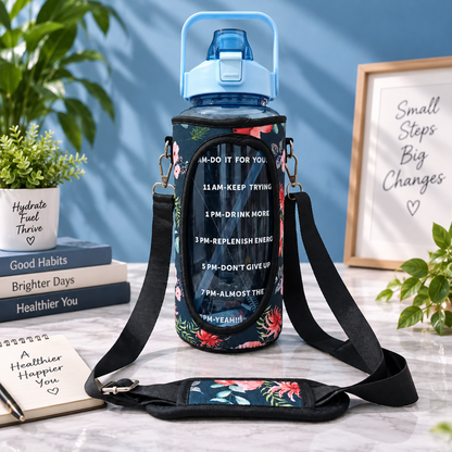 2L Motivational Blue Water Bottle for Girls – With Pouch + FREE Accessories