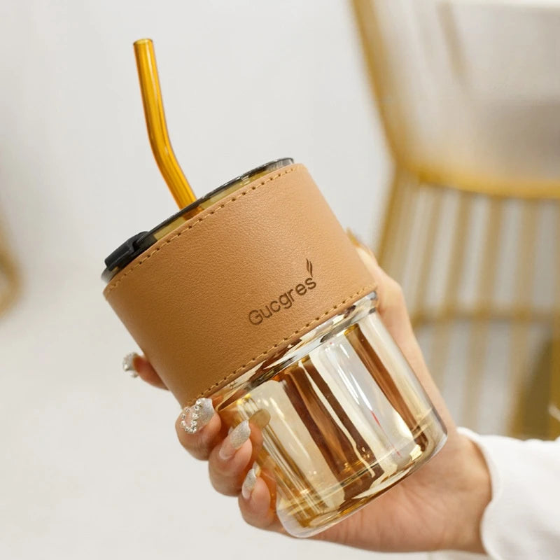 400Ml Leather Customized Glass Mug