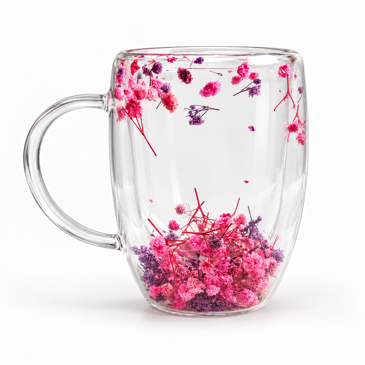 Double Wall Floral Glass Mug